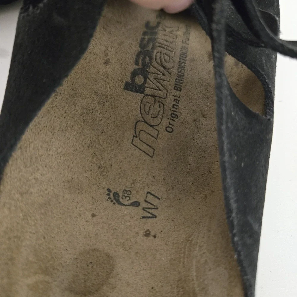 Birkenstocks Newalk Women's Size 7.5 38 Black Leather Suede Triple Strap Sandals - Picture 8 of 9